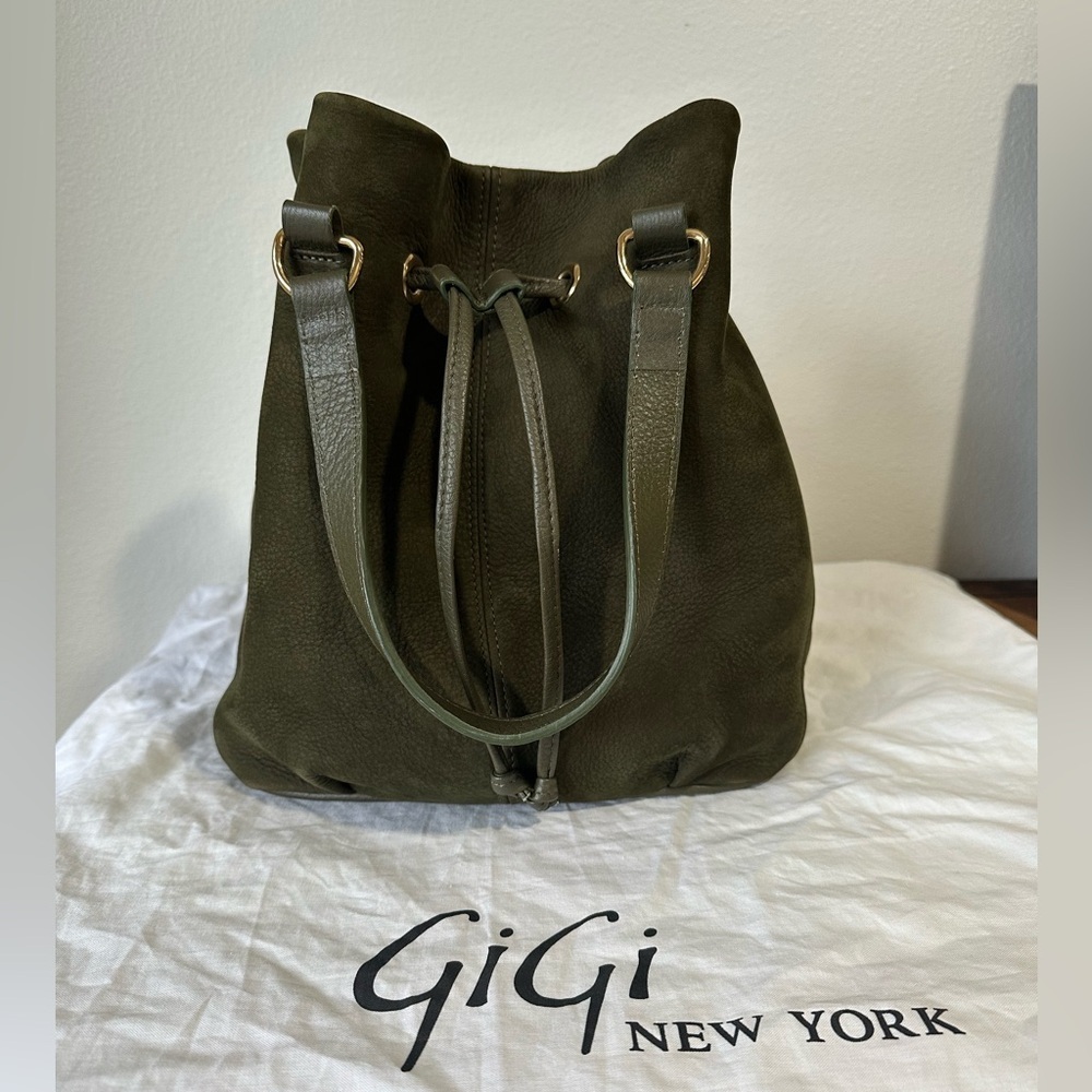 GiGi New York Dark Green suede leather Shoulder bucket Bag